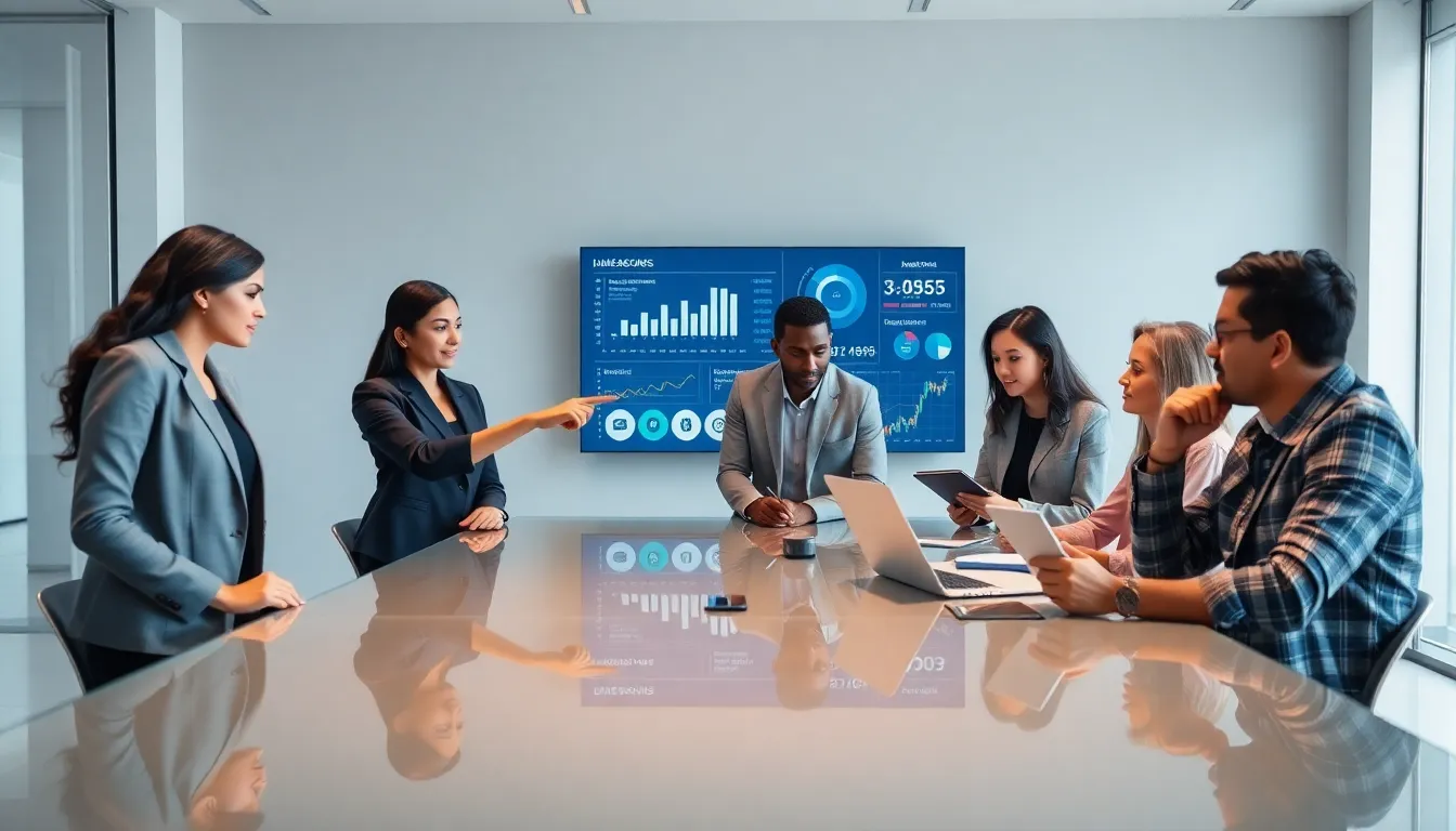 diverse professionals collaborating in a modern office setting.